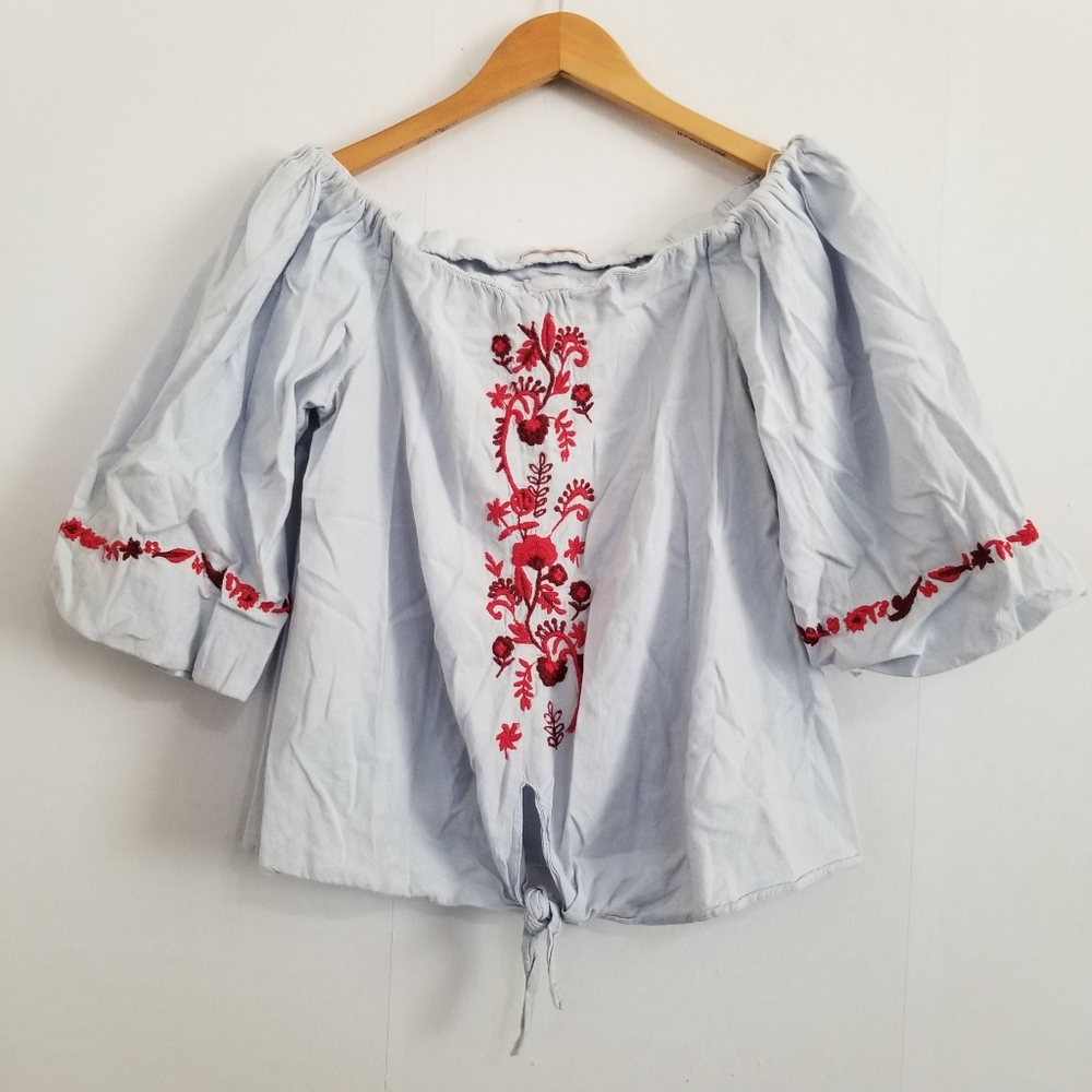 Zara Trafaluc Collection Boho Embroidered Blouse Size Large